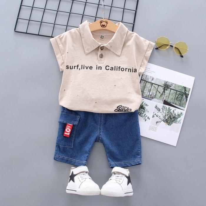 2020 summer new small and medium-sized boys and girls casual hundred cartoon  two-piece set
