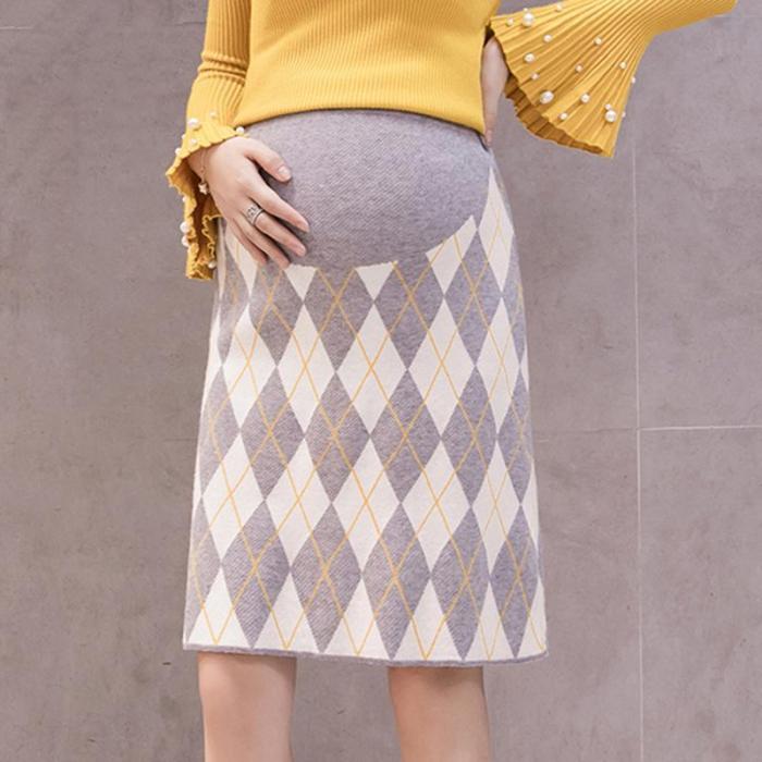 Maternity Casual Printed Color Slim Knit Skirt