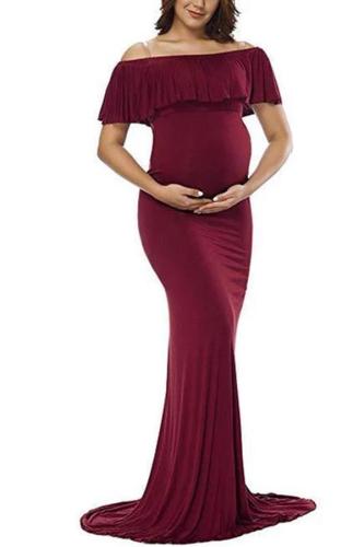Maternity Solid Color Off Shoulder Photoshoot Gowns
