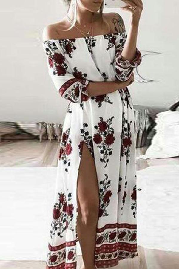 Stylish One-Shoulder High Slit Print Dress