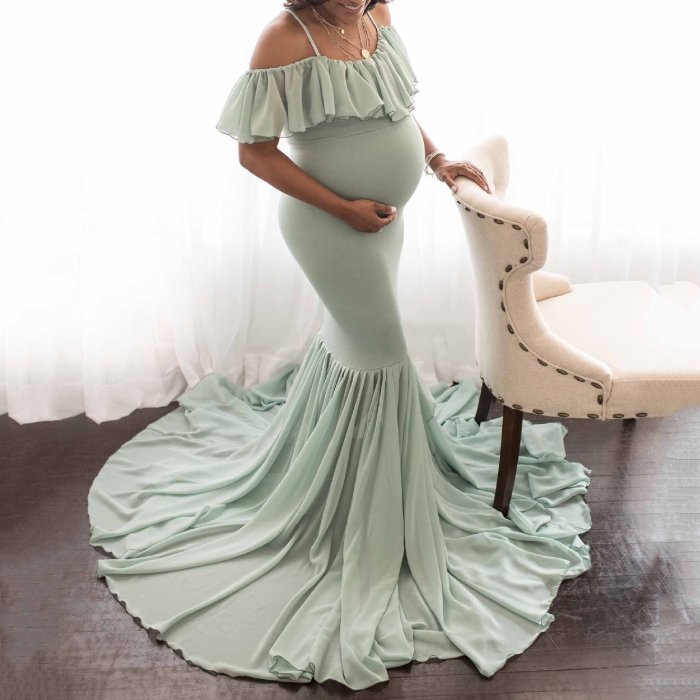 Lace-Tailed Flying Sleeves Maternity Dress