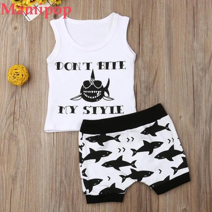 Baby Boys Letter Print Sleeveless Vest Tops Cartoon Shorts 2PC Outfits