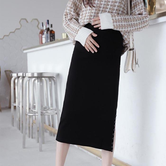 Maternity Solid Color Side Split Slim Skirt