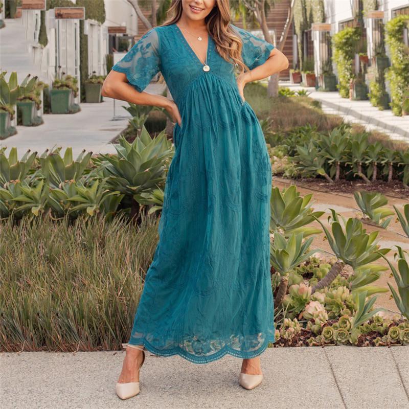 teal lace maxi dress