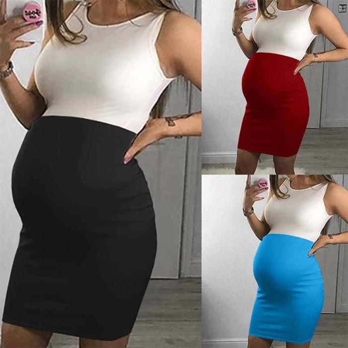 Maternity O-Neck Color Block Casual Dress
