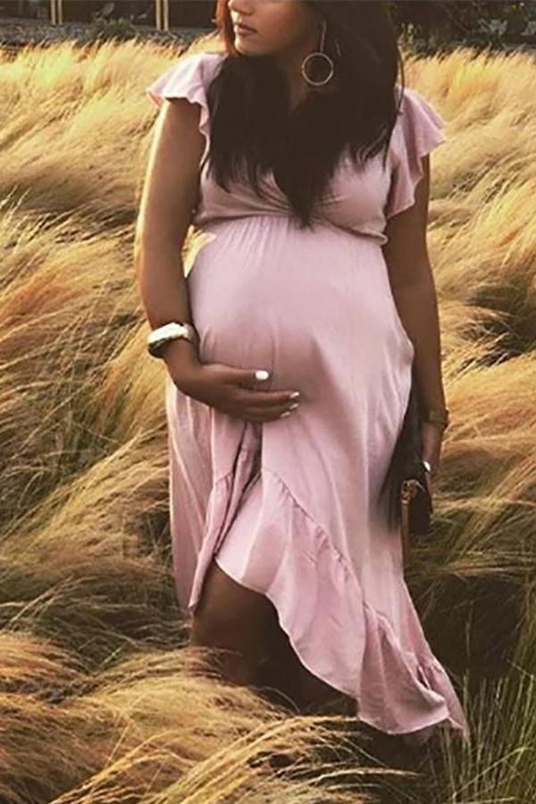 Maternity Casual Irregular Ruffled Splicing Maxi Dress