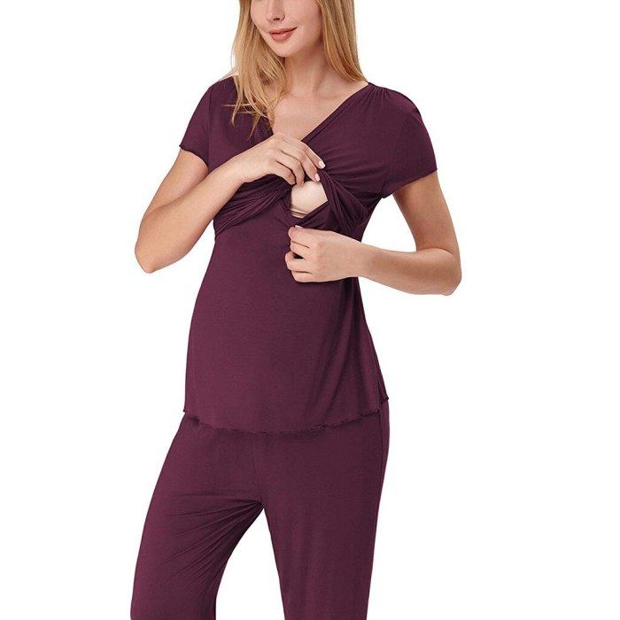 Women Maternity Short Sleeve Nursing Baby  Pajamas Set