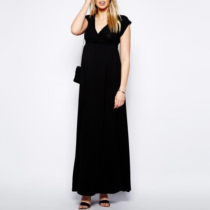 Maternity Sleeveless V-Neck Full Length Dress