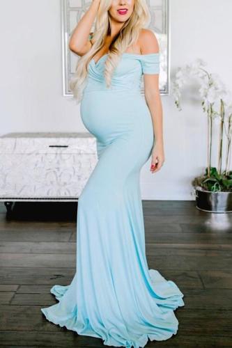 Maternity Off Shoulder Floor-Length Summer Dress