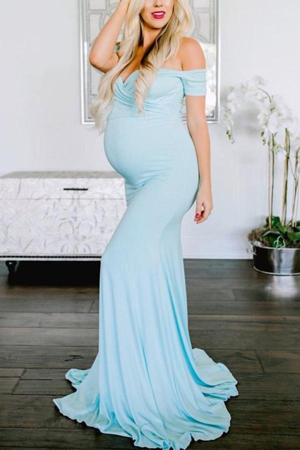 Maternity Off Shoulder Floor-Length Summer  Photoshoot Gowns  Dress