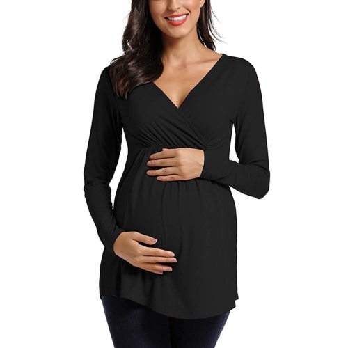 Maternity Women Breastfeeding Blouse Tops Long Sleeve Solid Nursing Shirt Maternity Blouses