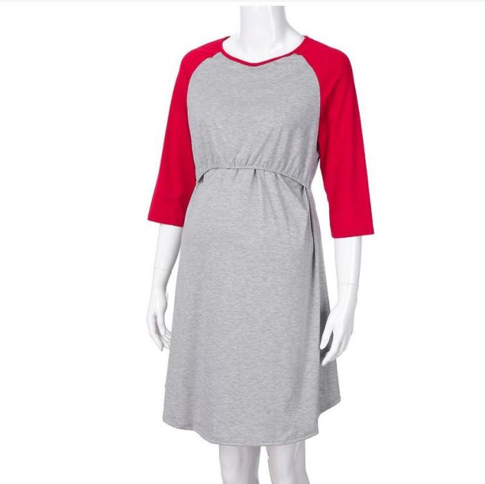 2020 Round Neck Raglan Sleeves and Chest Movable Breast Feeding Dress