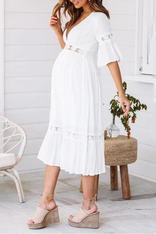 Maternity V-Neck Lace-Paneled Sleeveless Dress