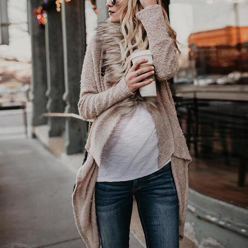 Maternity Pure Color Long Sleeve Irregular Cardigan