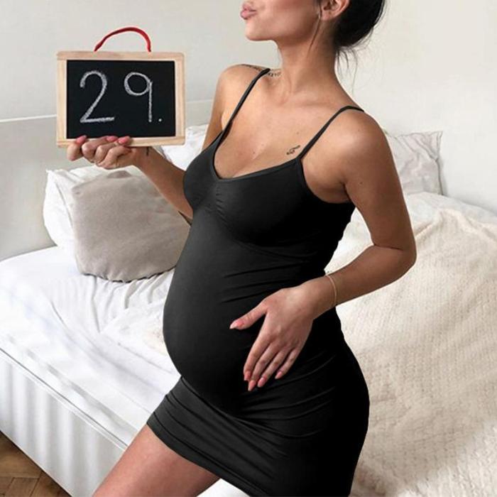 Maternity Plain Spaghetti Strap Dress