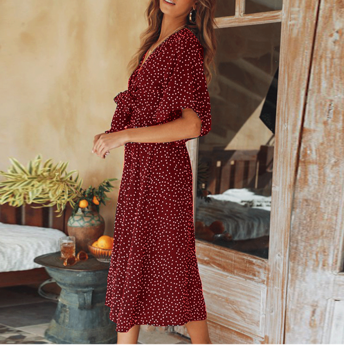 Maternity Casual Fashion V Collar Flare Sleeves Floral Dress