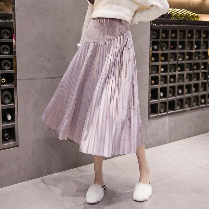 Maternity Loose Pure Color Pleated Skirt