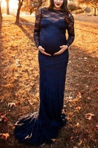 Maternity Round Neck Lace Long Sleeve Perspective