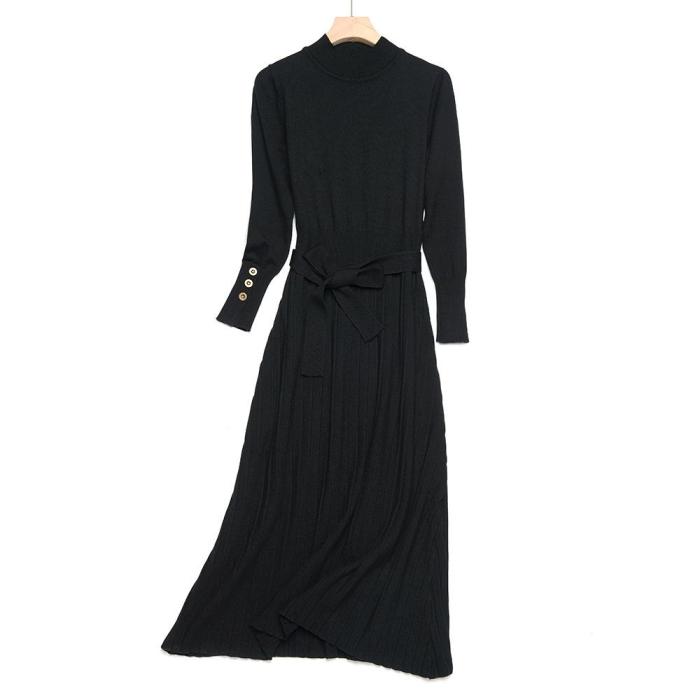 Long Half-height Knitted Dress Over  Knee-length Strap Dress