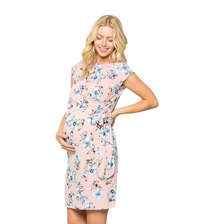 2020 Women's Printed Belt Long Skirt Maternity Dress