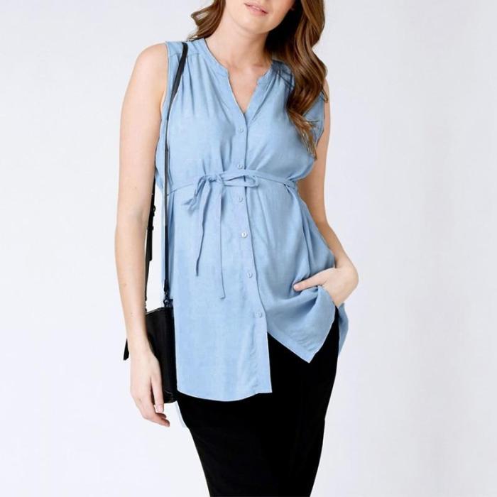 Maternity 2020 Sexy V Neck Sleeveless Casual Loose Pregnancy Blouses