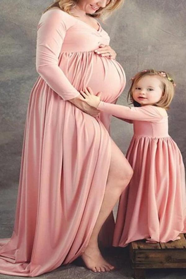 Maternity Plain Off Shoulder Long Sleeve Formal Dress