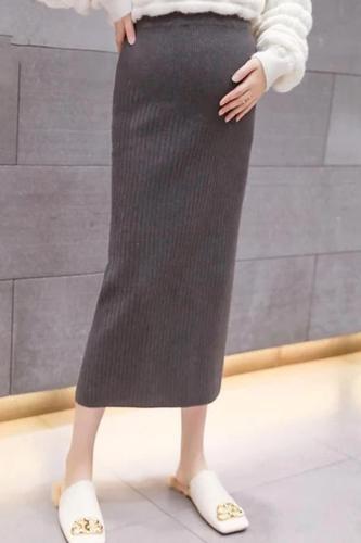 Maternity elegant solid color split slim skirt