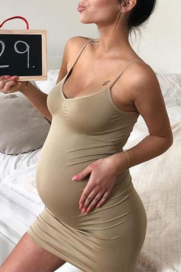 Maternity Plain Spaghetti Strap Dress