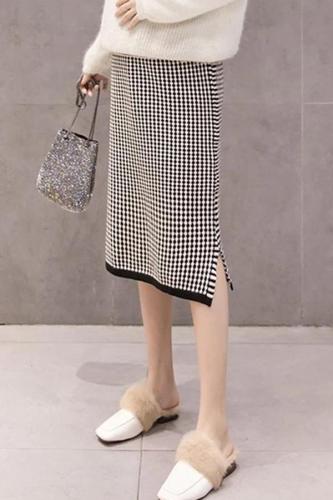 Maternity Casual Houndstooth Loose Knit Skirt