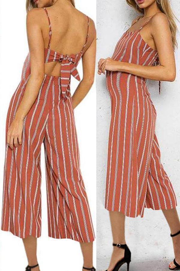 Maternity Printed Sling Bow Tie Jumpsuit