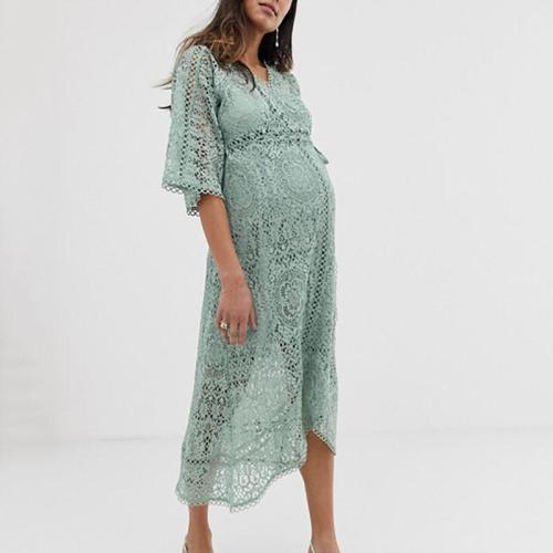 Maternity Fashion Halflong Sleeve Hollow Out Lace Dress