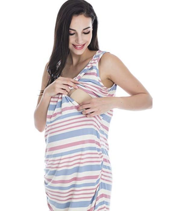 Striped Pregnant Woman Breast-Feeding Dress