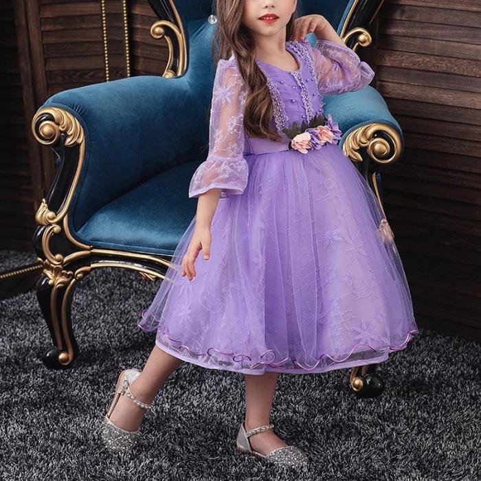Mid-Sleeved Lace Princess Flower Girl Evening Dress