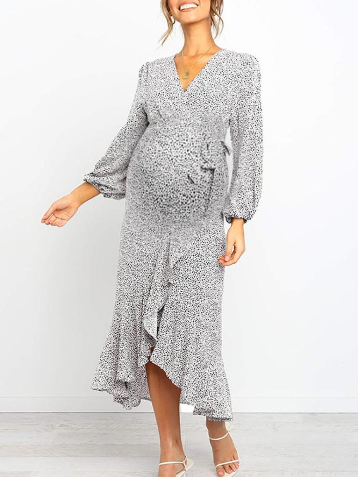 Maternity V-neck printed long-sleeved dress