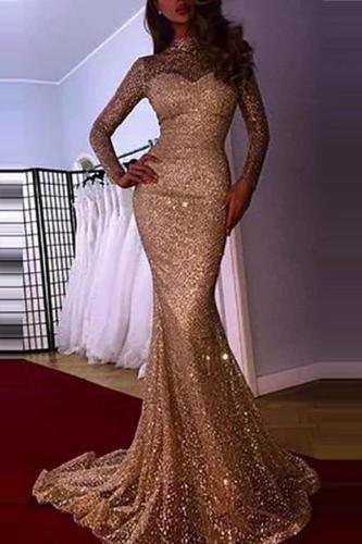 Glamorous Sequins Long Sleeve Evening Dress