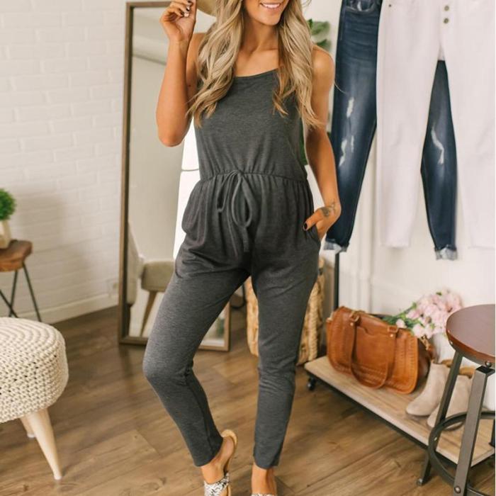 Maternity Casual Pure Color Sling Jumpsuit
