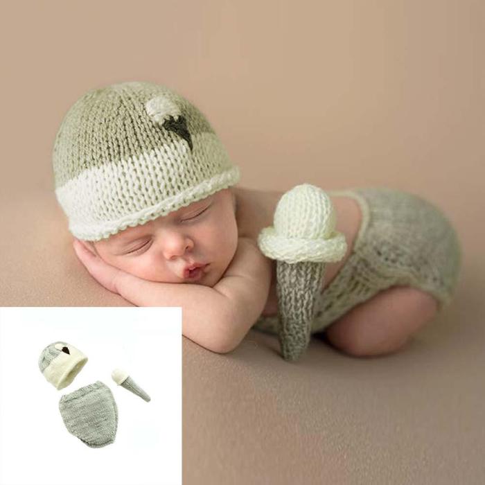 New  newborn photography props hand wool three piece cute baby suit