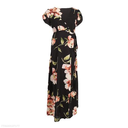Fashion Deep V Collar Floral Printed Maxi Dress