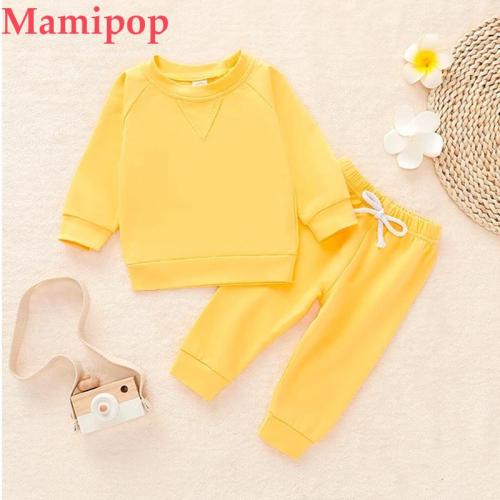 Toddler Kids Boys Girls Long Sleeve Solid Sweatshirt Pullover Tops Pants Outfits Set