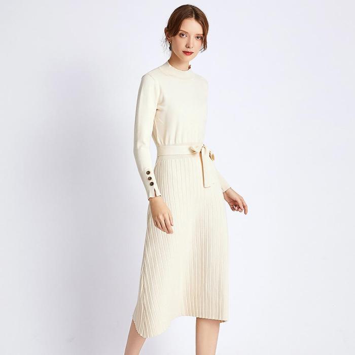 Long Half-height Knitted Dress Over  Knee-length Strap Dress