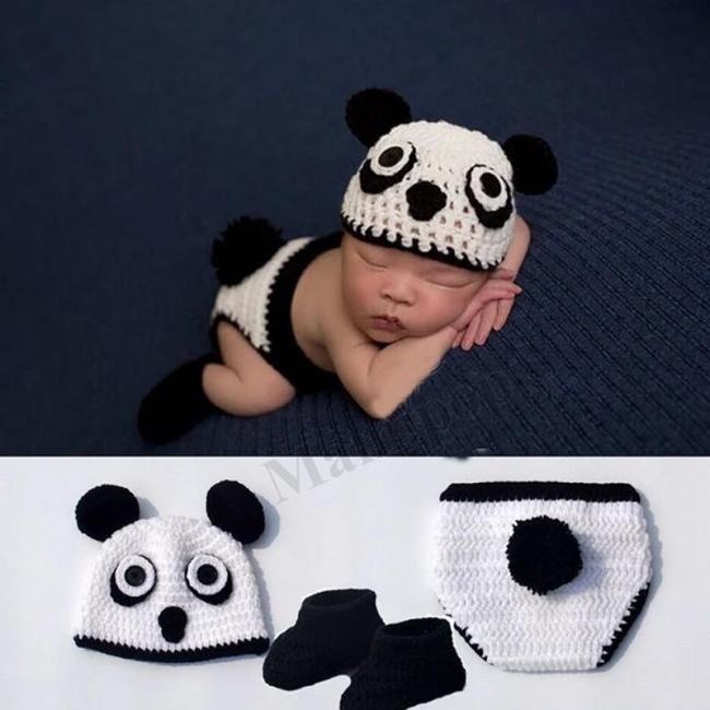 Newborn Cartoon Panda Hats Baby Knit Crochet Baby Photography Props