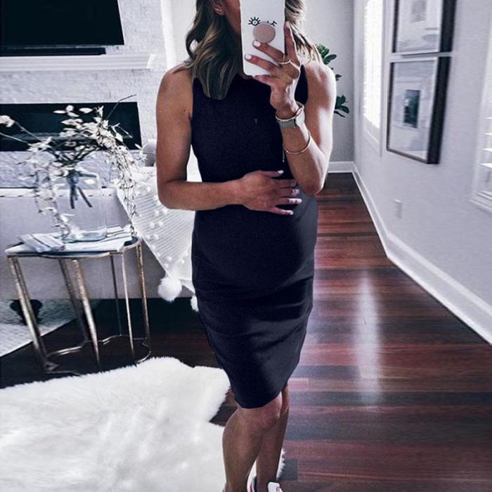 Maternity Solid Color Sleeveless Sexy Pregnant Dress
