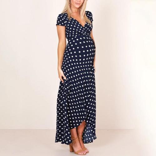 Maternity V-Neck Wave Point Long Dress