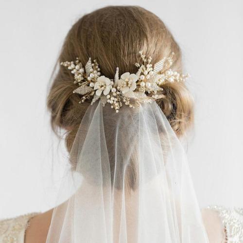 White Flower Bridal Hair Comb Pearl Beads Wedding Hair Accessories