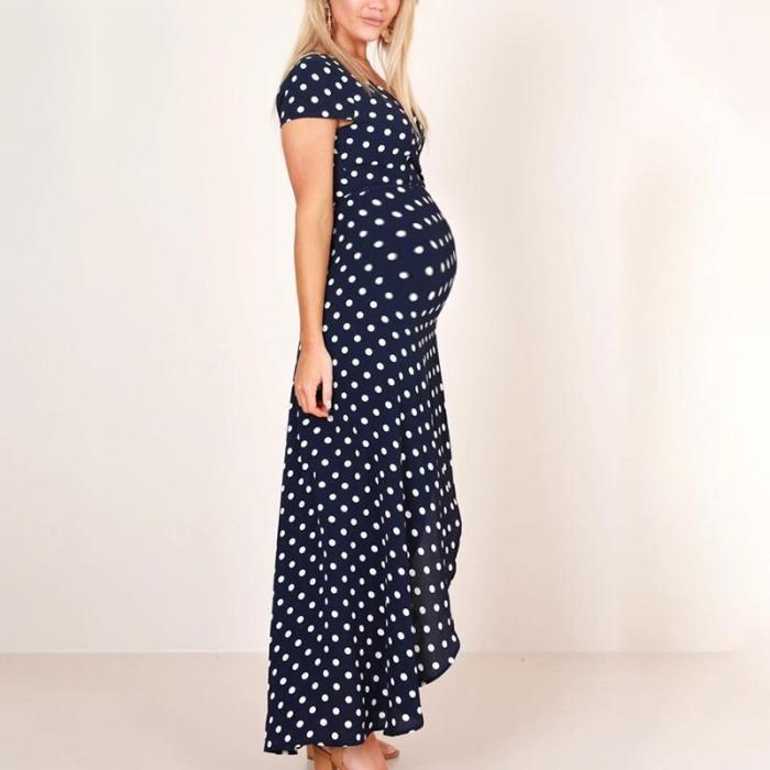 Maternity V-Neck Wave Point Long Dress