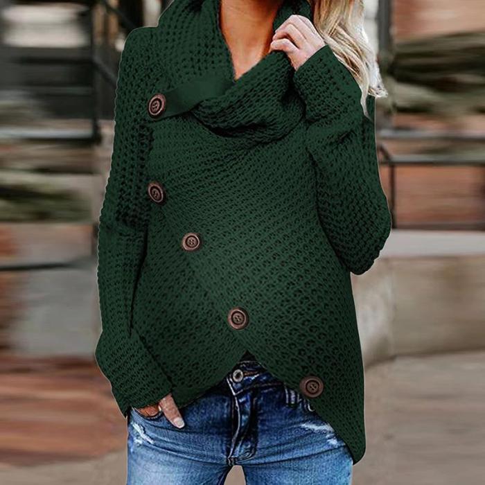 Maternity High Neck Pure Color Button Sweater