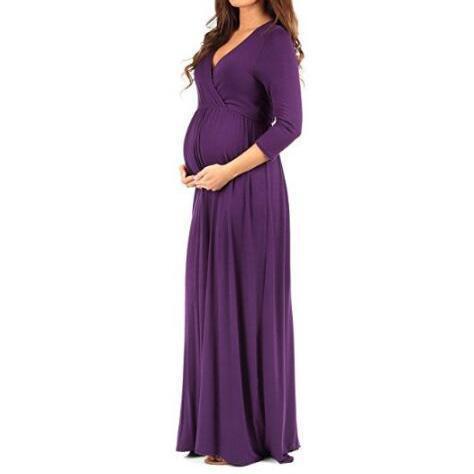 Maternity Solid Color Long Sleeve Full Length Dress
