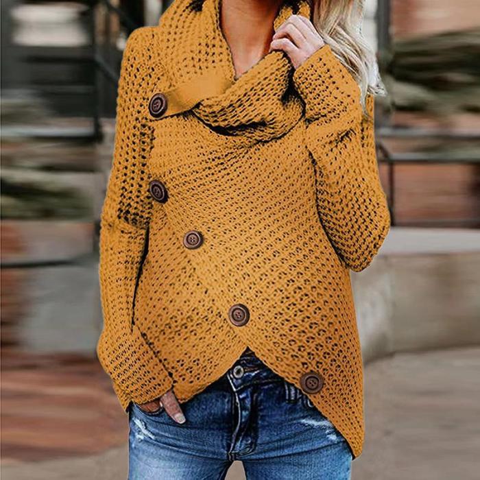 Maternity High Neck Pure Color Button Sweater