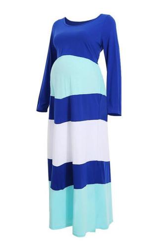 Long Sleeve Colorblock Chevron Accent Maternity Maxi Dress