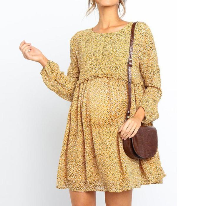 Maternity Casual Florl Printed Long Sleeves Dress